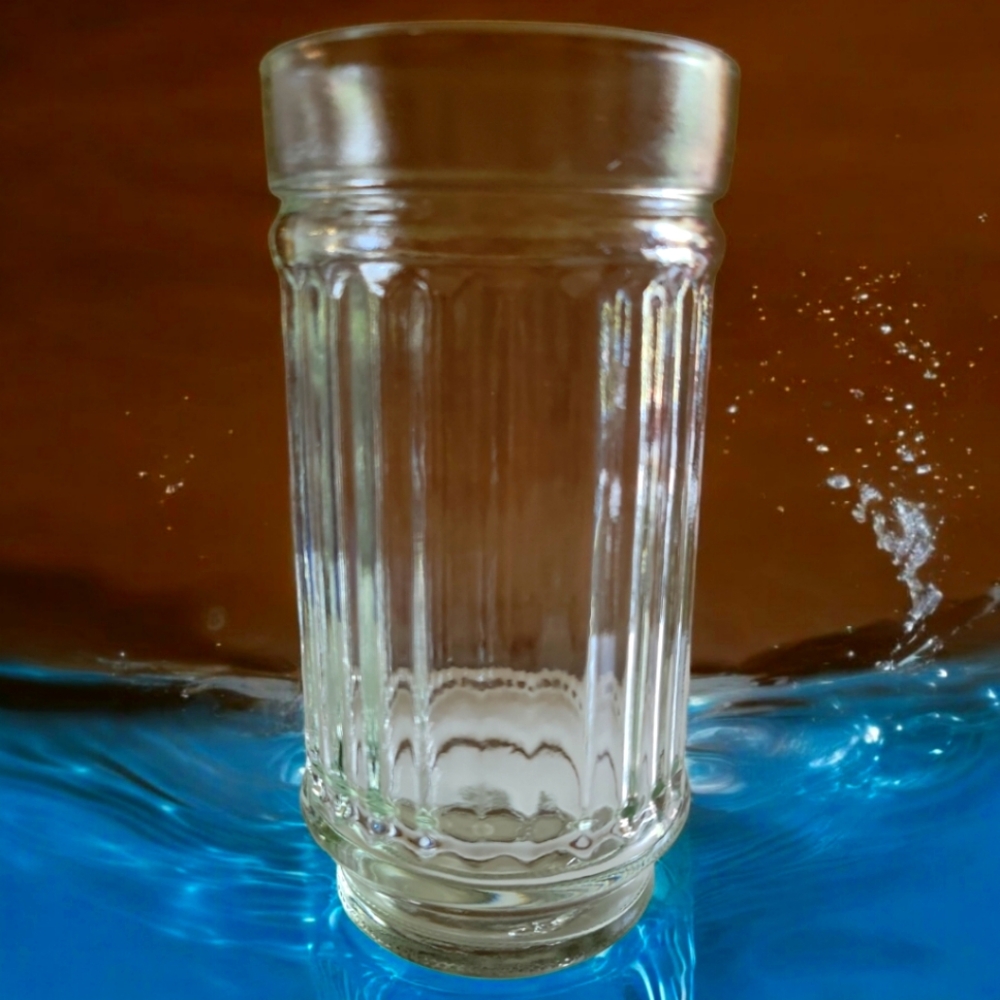 1 Vtg Line Lites Anchor Hocking Ribbed Heavy Clear Highball Bar Drinking Glass